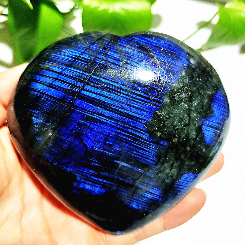 Natural Blue Labrador Stone Crystal Heart Palm Powerful Energy Play Spiritual Meditation Healing Feng Shui Home Ornament