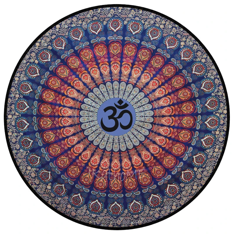 Spirituelle OM Symbol Indien Mandala Teppich Rund