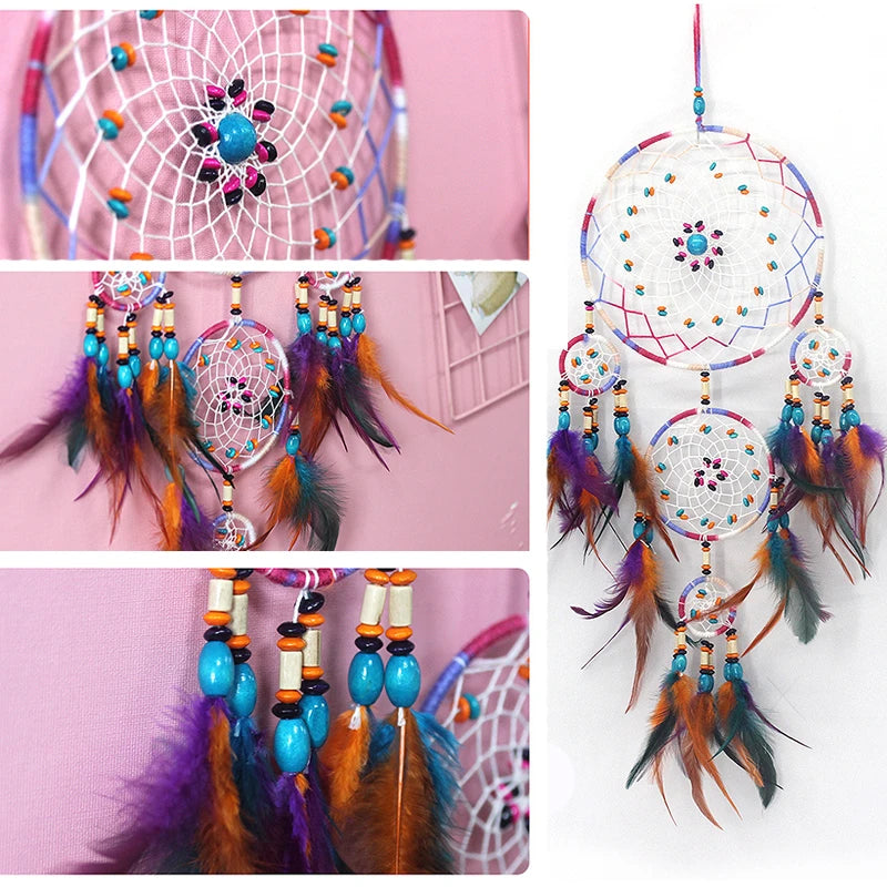 Indische Natürliche Feder Traumfänger  Kunst Room Home Dekoration Reine Handarbeit Dreamcatcher Ornament, Geschenkidee