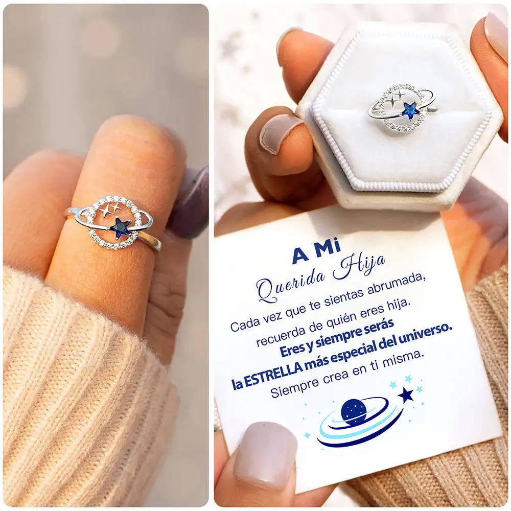 TO MY DAUGHTER PLANET AND STAR RING 2022 Dropshipping Fashion Ring Gift For Girls  Cubic Zirconia Silver Color