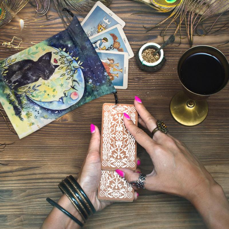 SCHWARZE - KATZE - TAROT KARTENTASCHE / STILVOLLE TAROTTASCHE MIT KORDELZUG