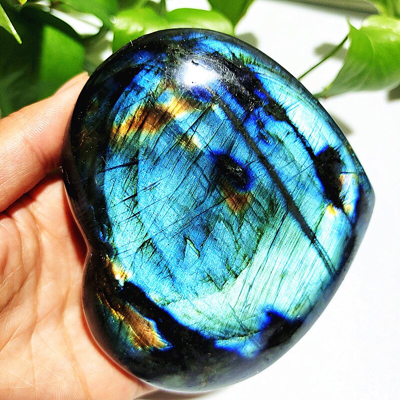 Natural Blue Labrador Stone Crystal Heart Palm Powerful Energy Play Spiritual Meditation Healing Feng Shui Home Ornament