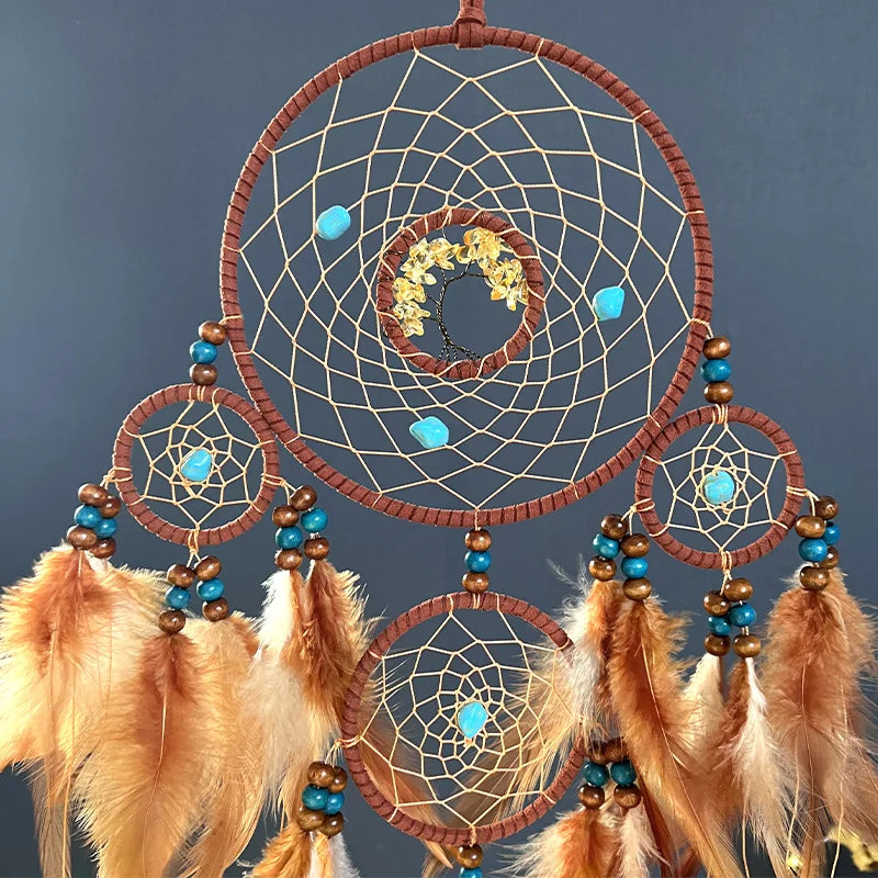 2023 neue Traum fänger Retro 5 Ring Traum Fänger Hause Dekoration Indians Natürliche Stein Baum des Lebens Dreamcatcher Wand Hängen