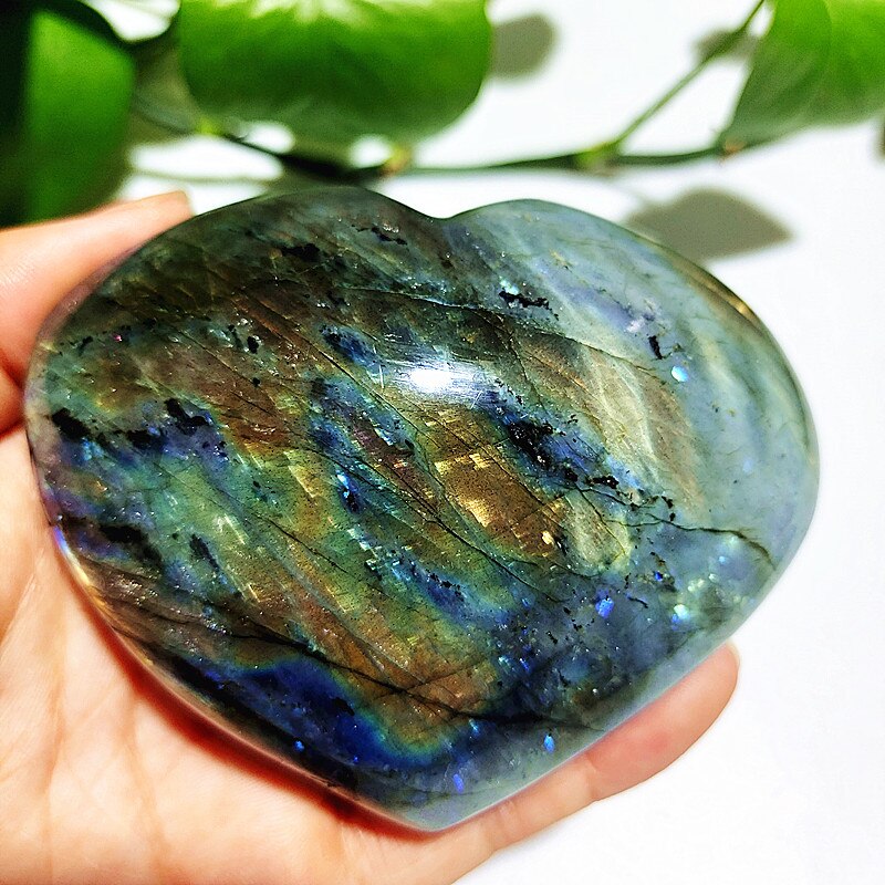 Natural Blue Labrador Stone Crystal Heart Palm Powerful Energy Play Spiritual Meditation Healing Feng Shui Home Ornament