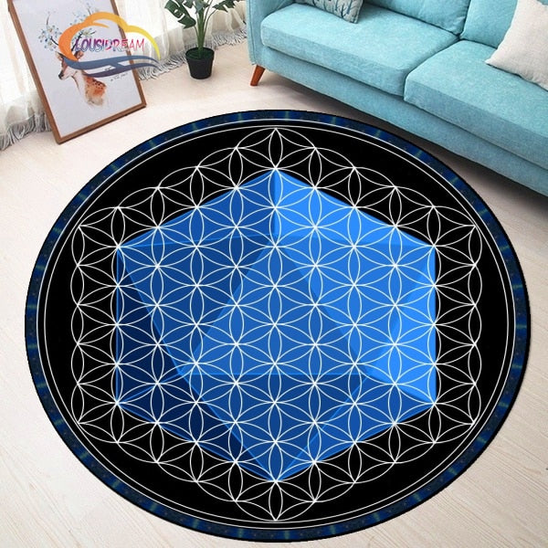 Sacred Planet Geometry Flower of Life Round carpets Yoga Mat Cushion Living Room Bedroom Study Rug Print Anti-Slip Chair Mat