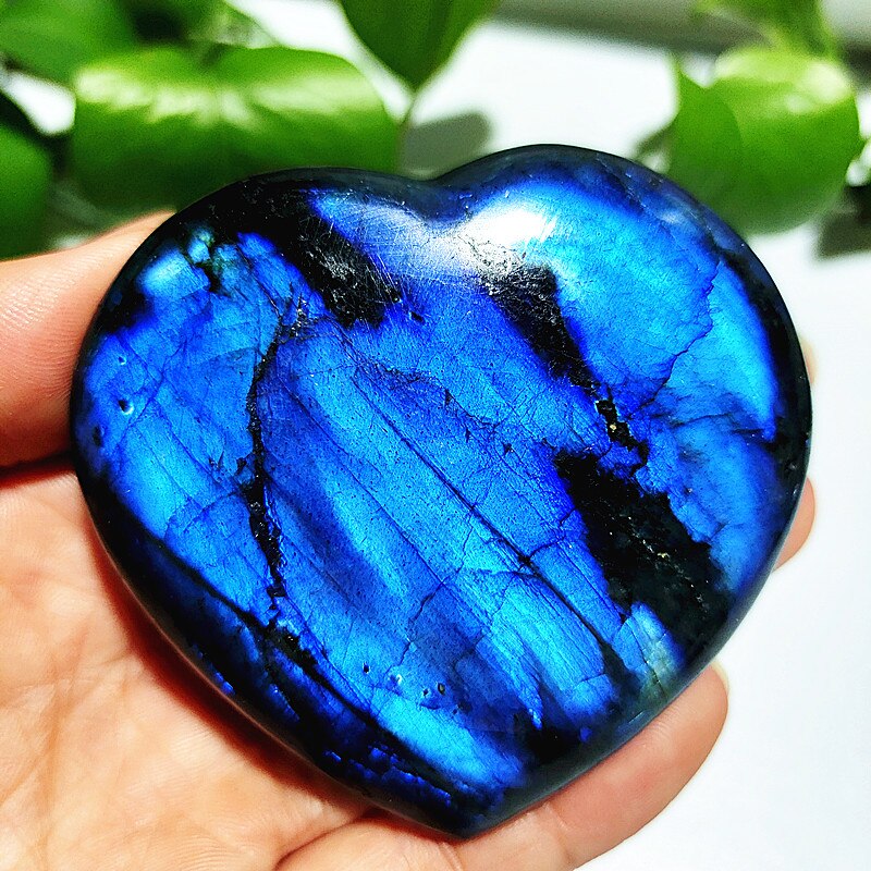 Natural Blue Labrador Stone Crystal Heart Palm Powerful Energy Play Spiritual Meditation Healing Feng Shui Home Ornament