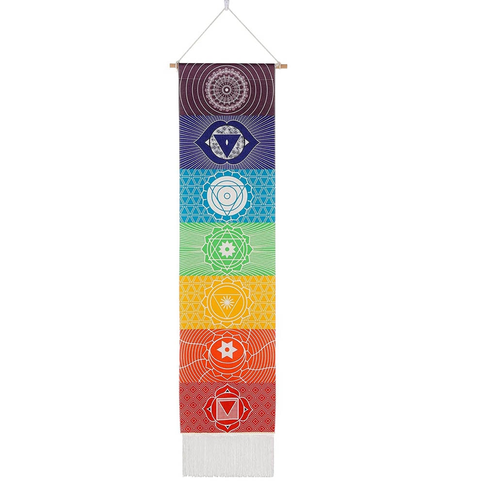 Sieben Chakra-Wandteppiche, Hippie-Mandala-Chakren-Wandbehang, Yoga-Meditation-Wandteppiche für spirituelle Raumdekoration, 12.8 "x 51.2"