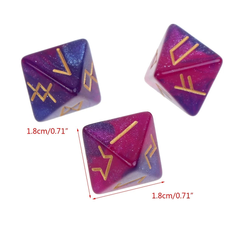 3 Pcs 8-Seitige Rune Dice Polyhedral Würfel Acryl Astrologisches Würfel Brettspiel Würfel Konstellation Divination Zubehör