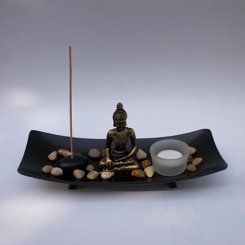 Buddha Resin Incense Stick Burner Holder, Zen Garden Tea Light Candle Holder, Buddha Statue Sand Table For Home Decor