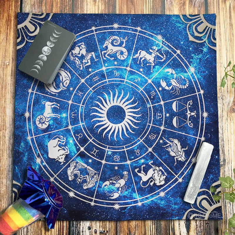 TAROT TISCHDECKE 12 KONSTELLATIONEN HELLES BLAU