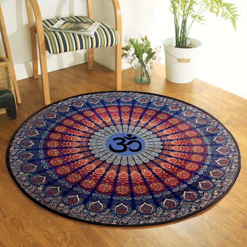 Spirituelle OM Symbol Indien Mandala Teppich Rund