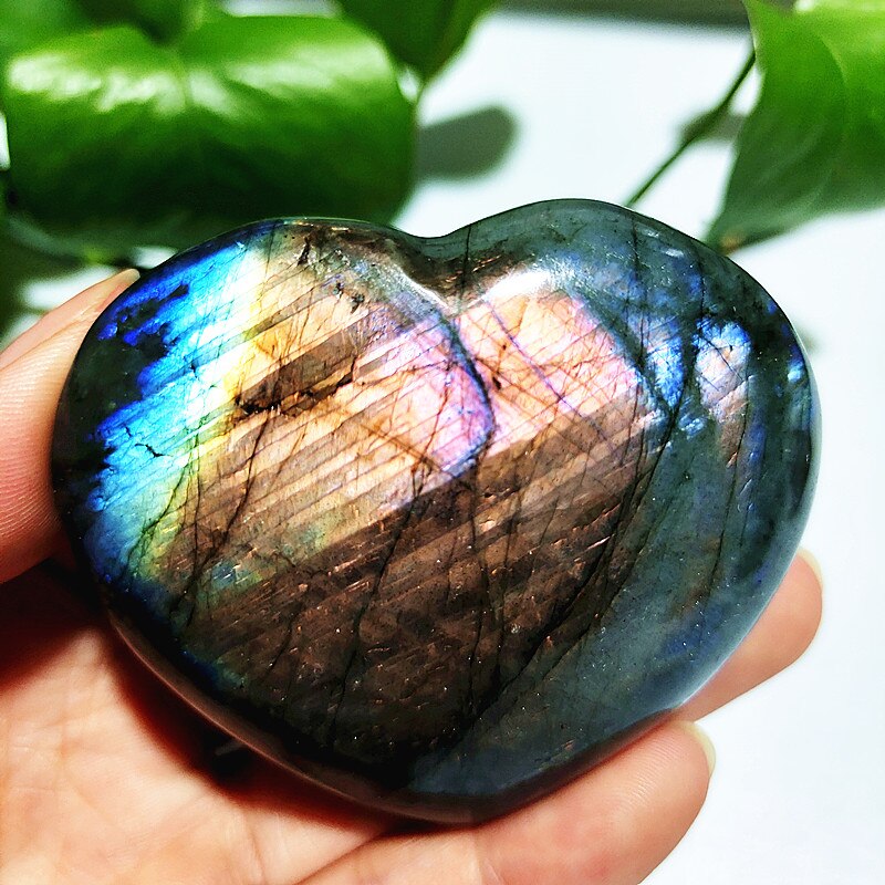 Natural Blue Labrador Stone Crystal Heart Palm Powerful Energy Play Spiritual Meditation Healing Feng Shui Home Ornament