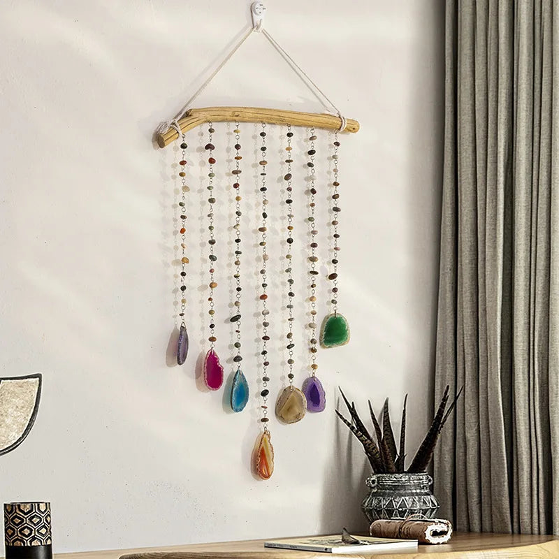 Neue Große Natürliche Achat Traum Catcher Garten Wohnzimmer Dekoration Wind Chime 7 Chakra Farbe Edelstein Mond Edelstein Traumfänger