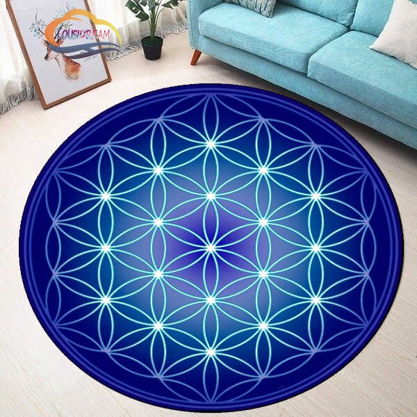 Sacred Planet Geometry Flower of Life Round carpets Yoga Mat Cushion Living Room Bedroom Study Rug Print Anti-Slip Chair Mat