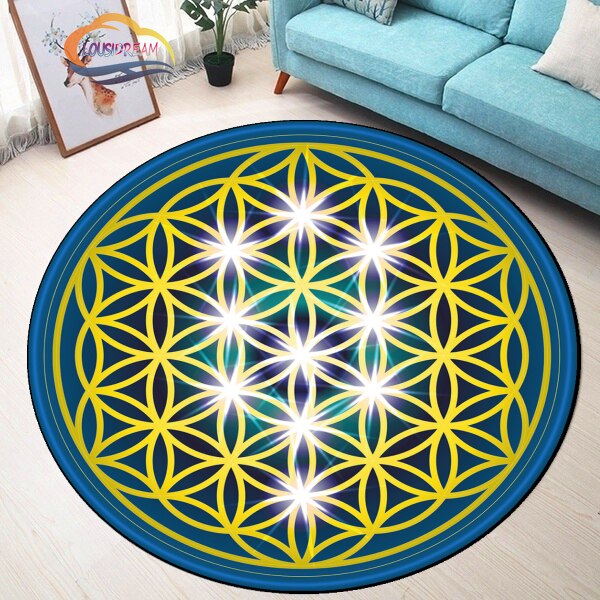 Sacred Planet Geometry Flower of Life Round carpets Yoga Mat Cushion Living Room Bedroom Study Rug Print Anti-Slip Chair Mat