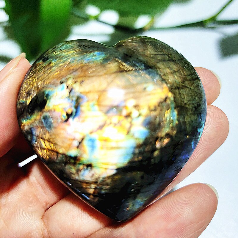 Natural Blue Labrador Stone Crystal Heart Palm Powerful Energy Play Spiritual Meditation Healing Feng Shui Home Ornament