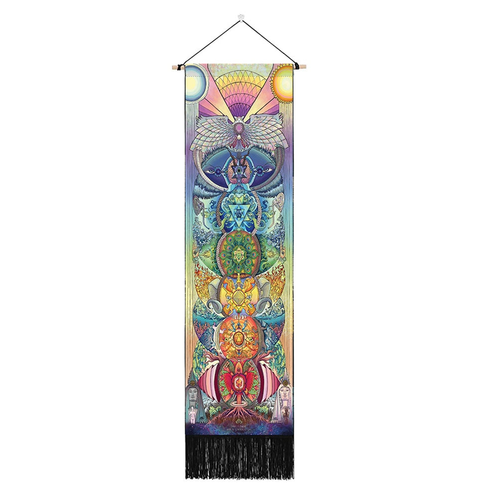 Sieben Chakra-Wandteppiche, Hippie-Mandala-Chakren-Wandbehang, Yoga-Meditation-Wandteppiche für spirituelle Raumdekoration, 12.8 "x 51.2"