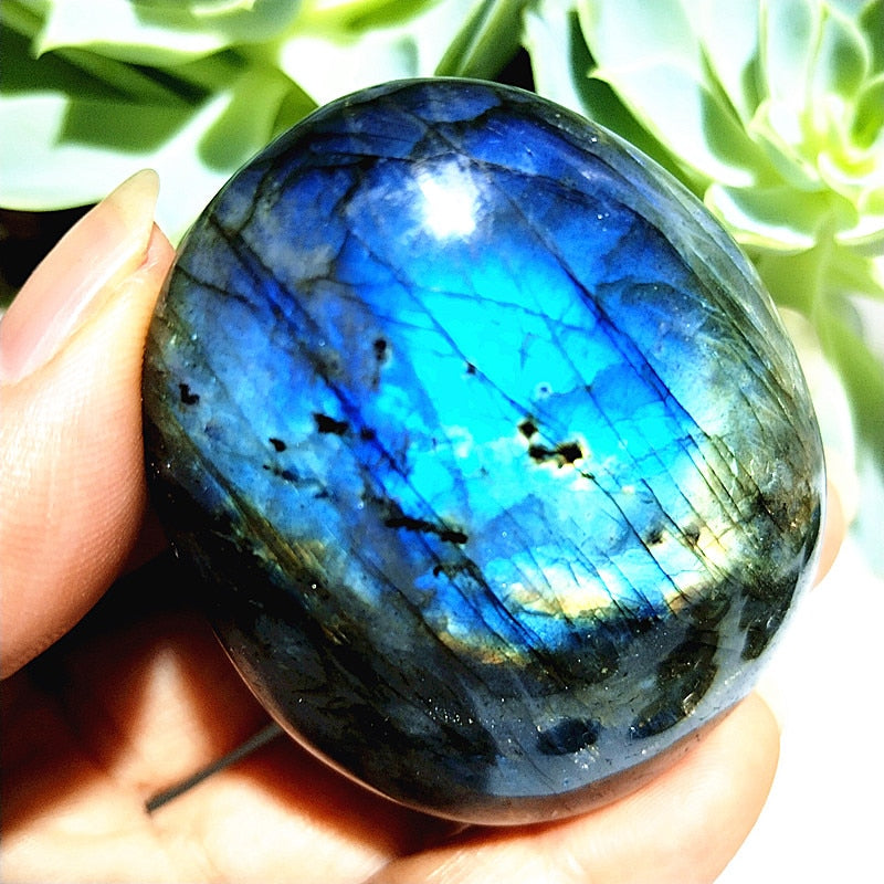 Natural labradorite stone crystal palm stones plaything healing crystals and home decoration