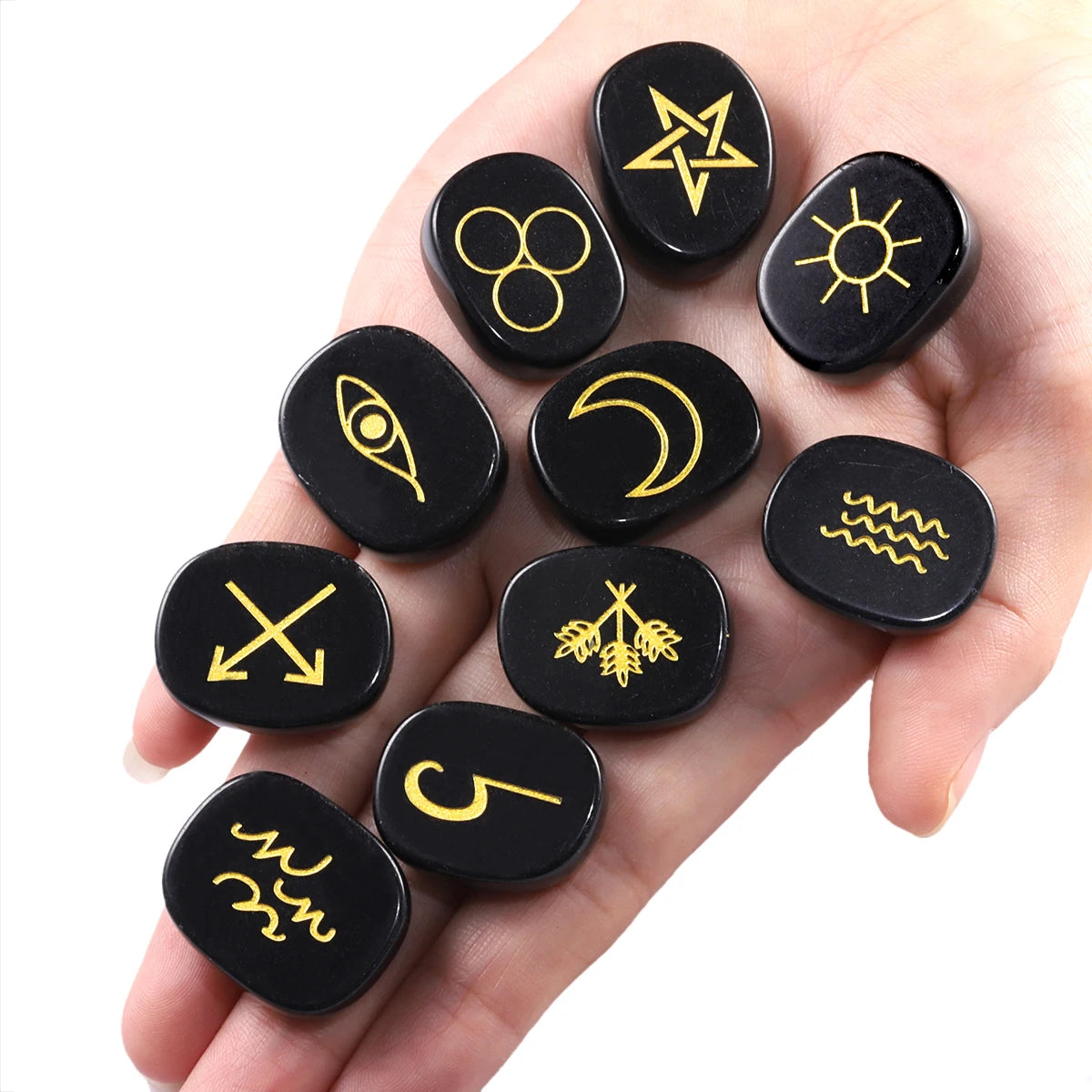 10 Teile/Satz Healing Kristall  Runes Stein Kit Mit Gravierte Gypsy Symbole Für Chakra Balancing Divination Yoga Meditation