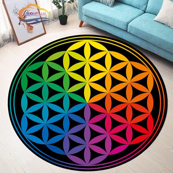 Sacred Planet Geometry Flower of Life Round carpets Yoga Mat Cushion Living Room Bedroom Study Rug Print Anti-Slip Chair Mat