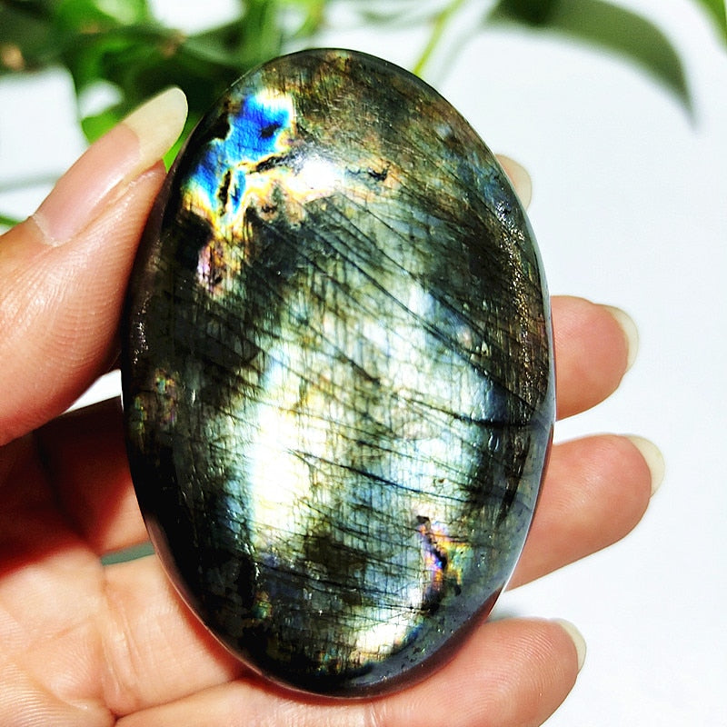 Natural labradorite stone crystal palm stones plaything healing crystals and home decoration