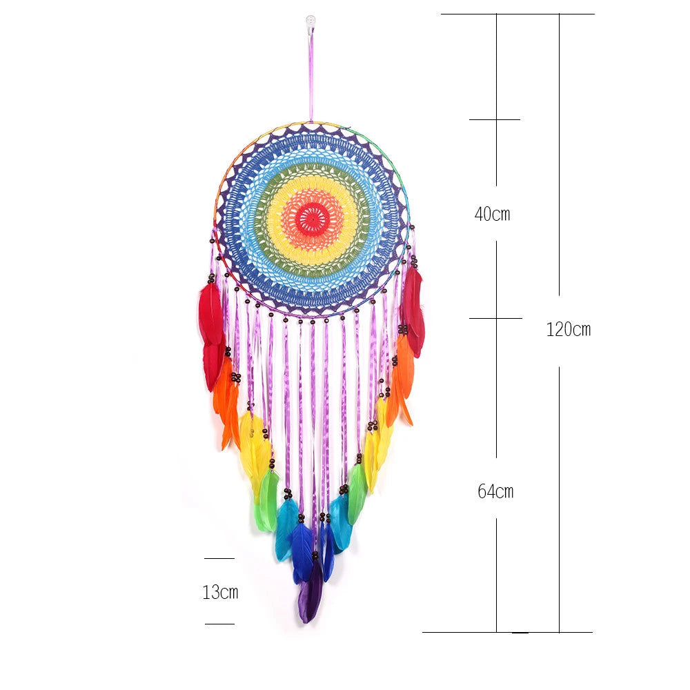 Farbenfrohe Traumfänger bunte Traumfänger für gute Laune, handgemachte Regenbogen traditionelle Feder für ihr Zuhause Wanddekoration Wohnzimmer Schlafzimmer Handwerk