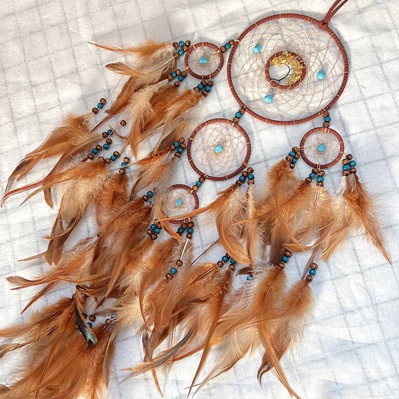 2023 neue Traum fänger Retro 5 Ring Traum Fänger Hause Dekoration Indians Natürliche Stein Baum des Lebens Dreamcatcher Wand Hängen