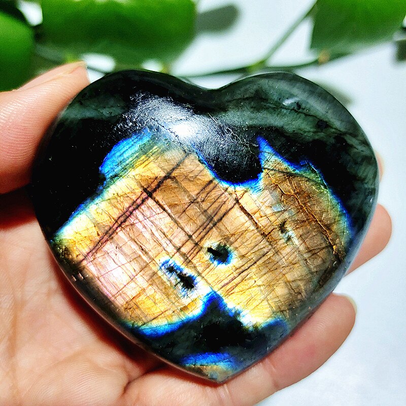 Natural Blue Labrador Stone Crystal Heart Palm Powerful Energy Play Spiritual Meditation Healing Feng Shui Home Ornament