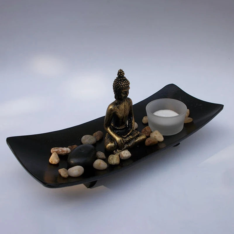 Buddha Resin Incense Stick Burner Holder, Zen Garden Tea Light Candle Holder, Buddha Statue Sand Table For Home Decor