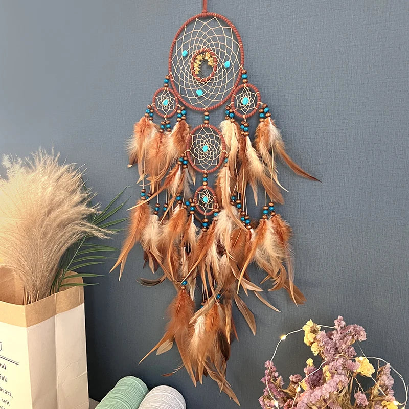 2023 neue Traum fänger Retro 5 Ring Traum Fänger Hause Dekoration Indians Natürliche Stein Baum des Lebens Dreamcatcher Wand Hängen