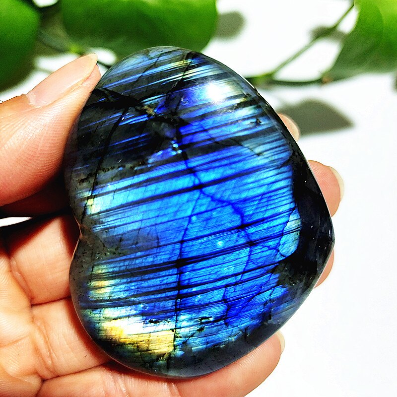 Natural Blue Labrador Stone Crystal Heart Palm Powerful Energy Play Spiritual Meditation Healing Feng Shui Home Ornament