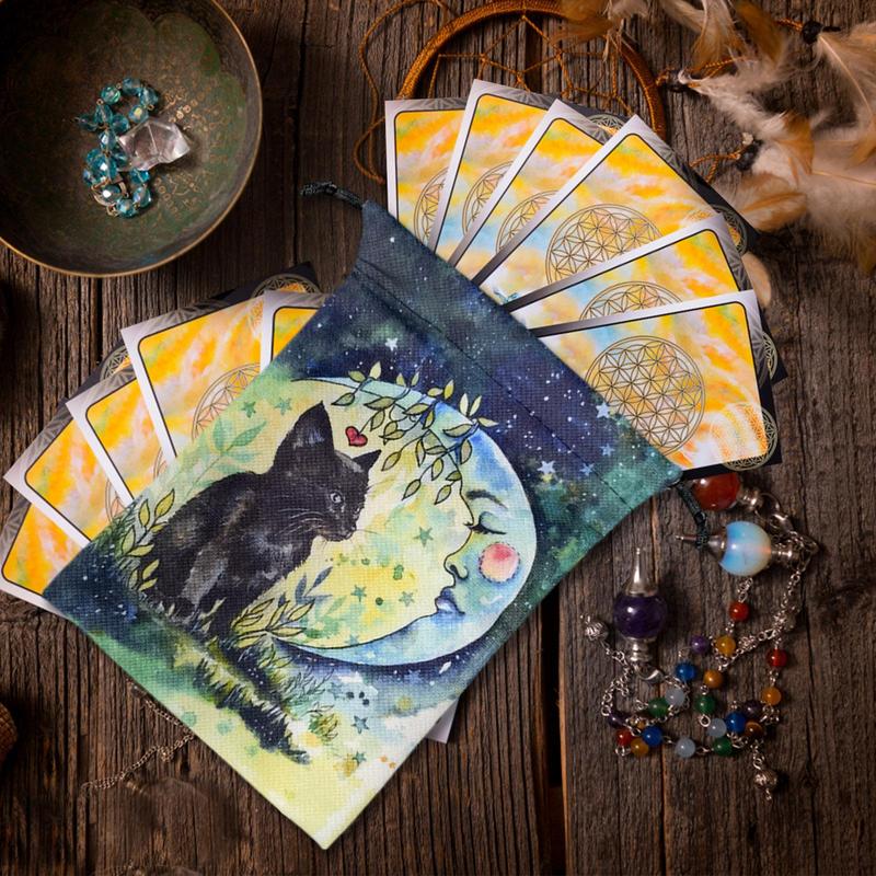SCHWARZE - KATZE - TAROT KARTENTASCHE / STILVOLLE TAROTTASCHE MIT KORDELZUG