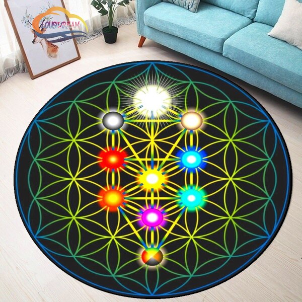 Sacred Planet Geometry Flower of Life Round carpets Yoga Mat Cushion Living Room Bedroom Study Rug Print Anti-Slip Chair Mat