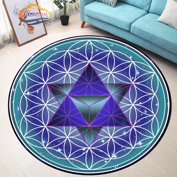 Sacred Planet Geometry Flower of Life Round carpets Yoga Mat Cushion Living Room Bedroom Study Rug Print Anti-Slip Chair Mat