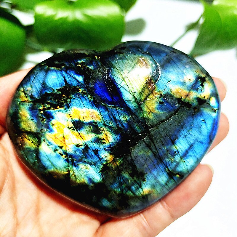 Natural Blue Labrador Stone Crystal Heart Palm Powerful Energy Play Spiritual Meditation Healing Feng Shui Home Ornament