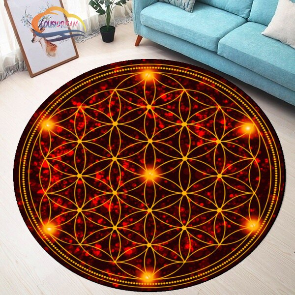 Sacred Planet Geometry Flower of Life Round carpets Yoga Mat Cushion Living Room Bedroom Study Rug Print Anti-Slip Chair Mat