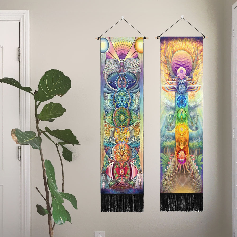 Sieben Chakra-Wandteppiche, Hippie-Mandala-Chakren-Wandbehang, Yoga-Meditation-Wandteppiche für spirituelle Raumdekoration, 12.8 "x 51.2"