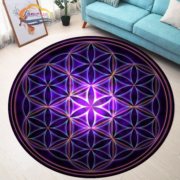 Sacred Planet Geometry Flower of Life Round carpets Yoga Mat Cushion Living Room Bedroom Study Rug Print Anti-Slip Chair Mat