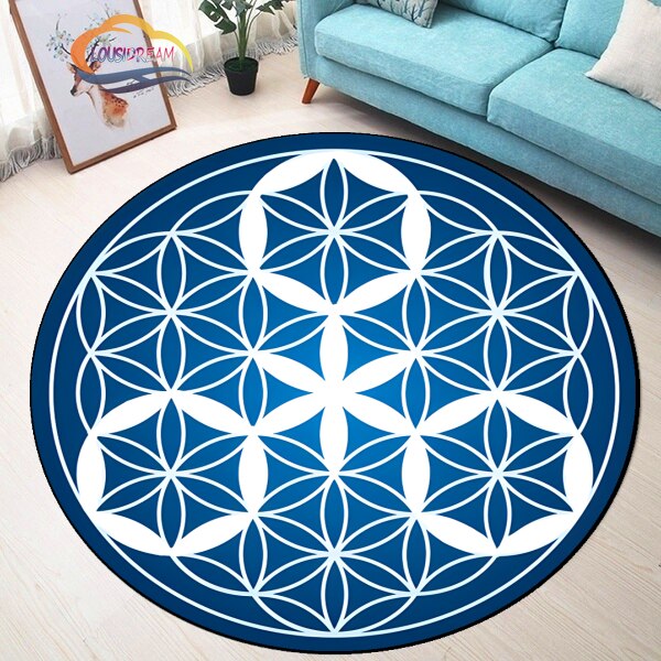 Sacred Planet Geometry Flower of Life Round carpets Yoga Mat Cushion Living Room Bedroom Study Rug Print Anti-Slip Chair Mat