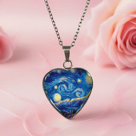 ELEGANTE GLAS?ERLENKETTE MIT STERNENNACHT MOTIV ANHÄNGER