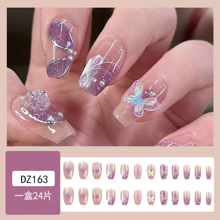 Amethyst Schmetterling Perlen Nagelpatch - Handgemachte Kunst