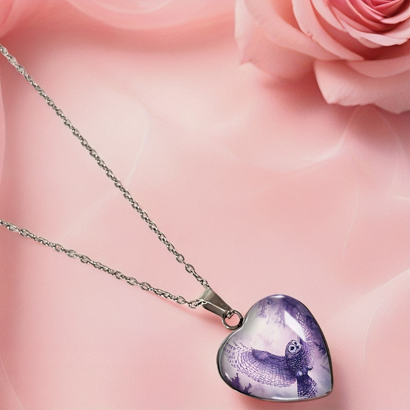 HALSKETTE MIT LILA EULENHERZ – ANHÄNGER