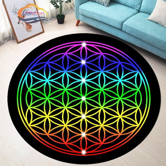 Sacred Planet Geometry Flower of Life Round carpets Yoga Mat Cushion Living Room Bedroom Study Rug Print Anti-Slip Chair Mat