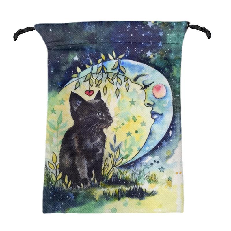 SCHWARZE - KATZE - TAROT KARTENTASCHE / STILVOLLE TAROTTASCHE MIT KORDELZUG